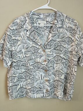 Rachel Zoe Men’s Short Sleeve Button-Front Shirt in White/Black 100% Linen